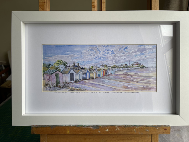 Southwold beach huts. Panorama. L.e. print signed in frame