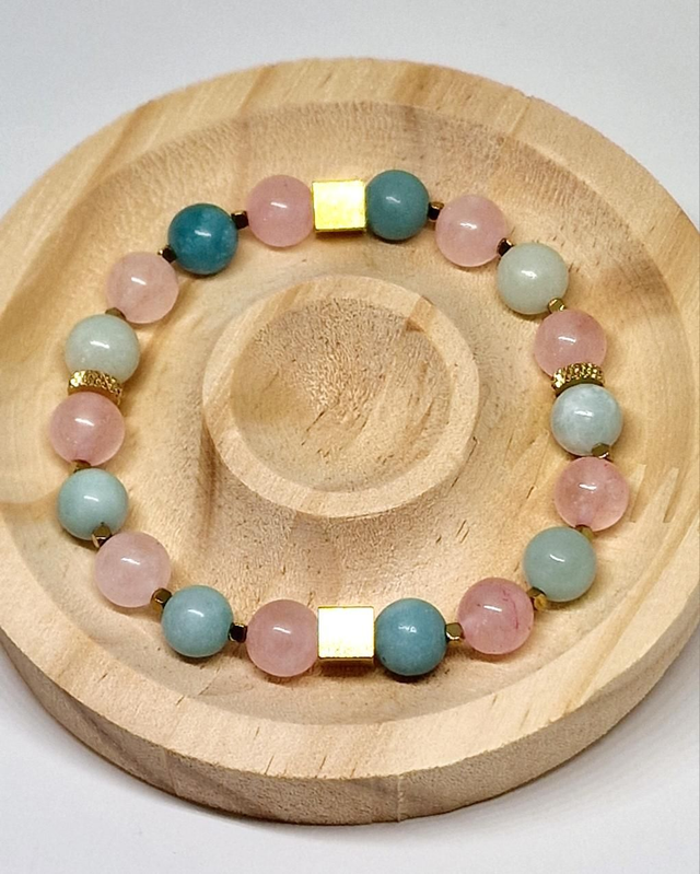 Bracelet Amazonite et Quartz rose en 0,8 cm