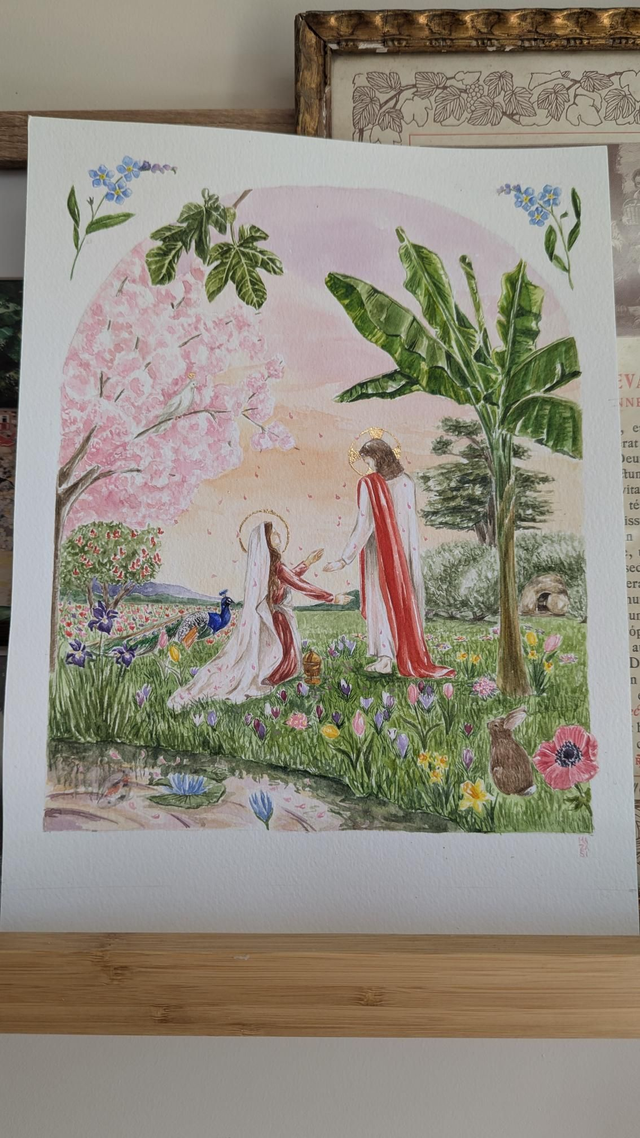 Aquarelle originale Jésus et Marie-Madeleine 