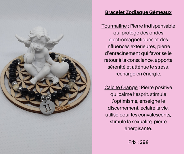 15- Bracelet Zodiaque Gémeaux- Tourmaline et Calcite Orange