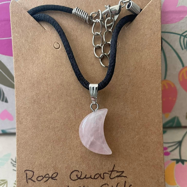 Rose Quartz necklace 14”-16” silk cord 