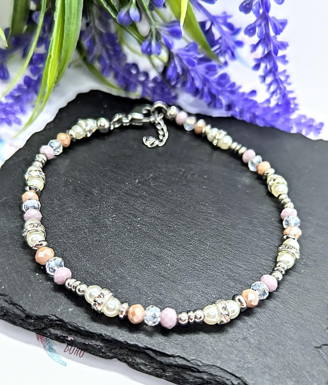 Stainless Steel &amp; Pastel Coloured Boho Beaded Anklet 