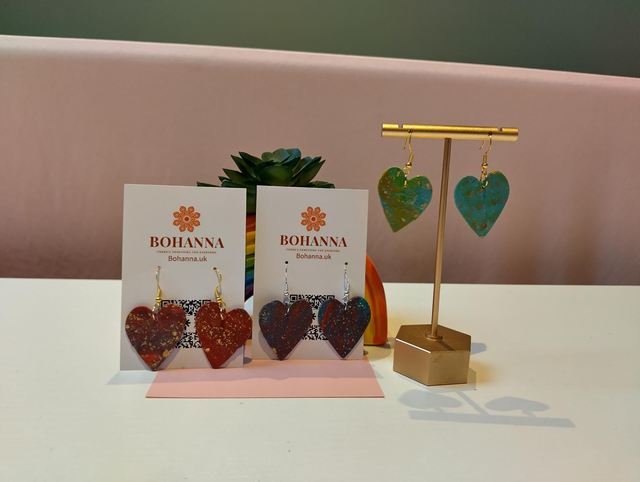 Heart Drop Earrings | Handmade Polymer Clay with Gold Leaf

