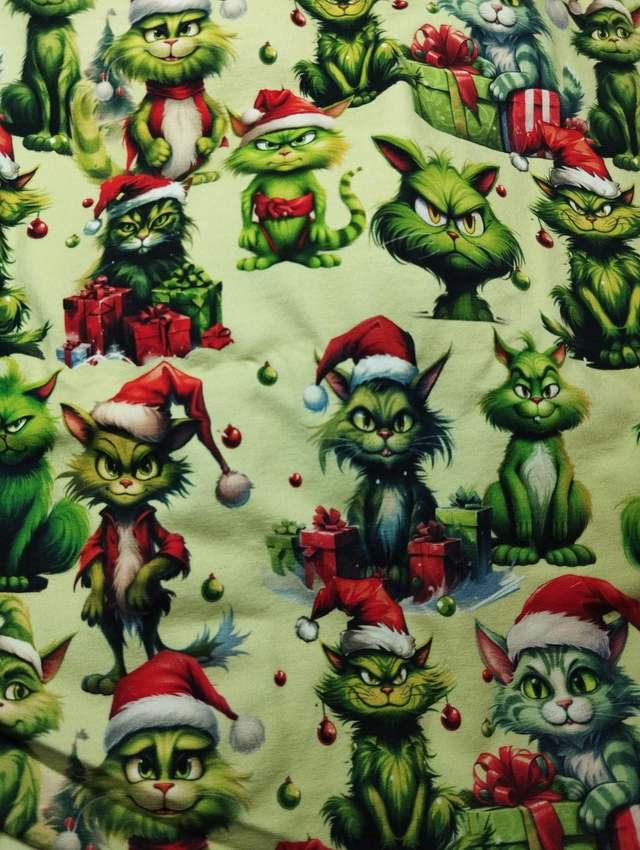 Tissu Green Cat Christmas pour COMMANDE 