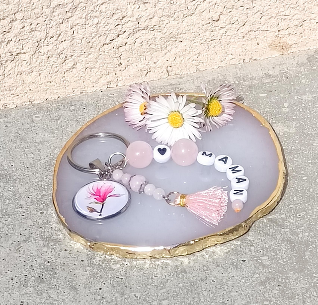 Porte clés quartz rose 