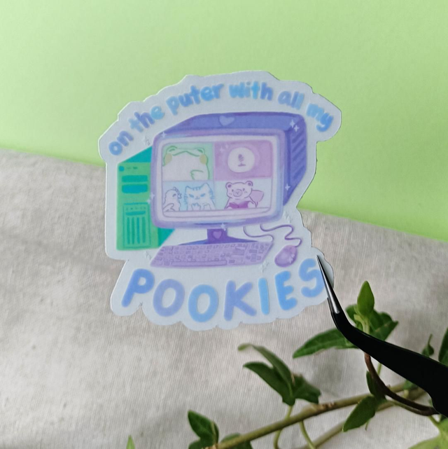 on the puter with all my pookies - transparent sticker