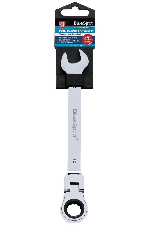15 mm BlueSpot Flexible Head Ratchet Spanner Combination Wrench Metric