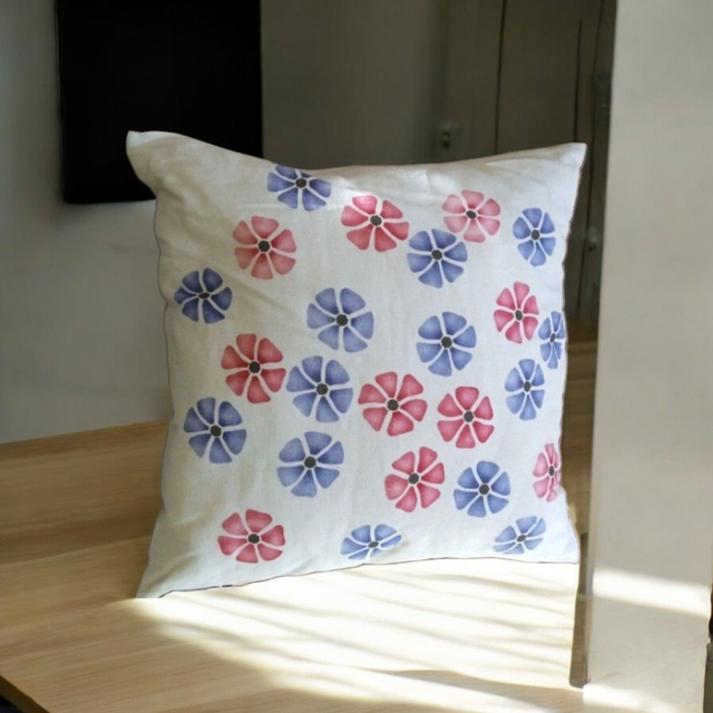 Blumenkissen blau-rot