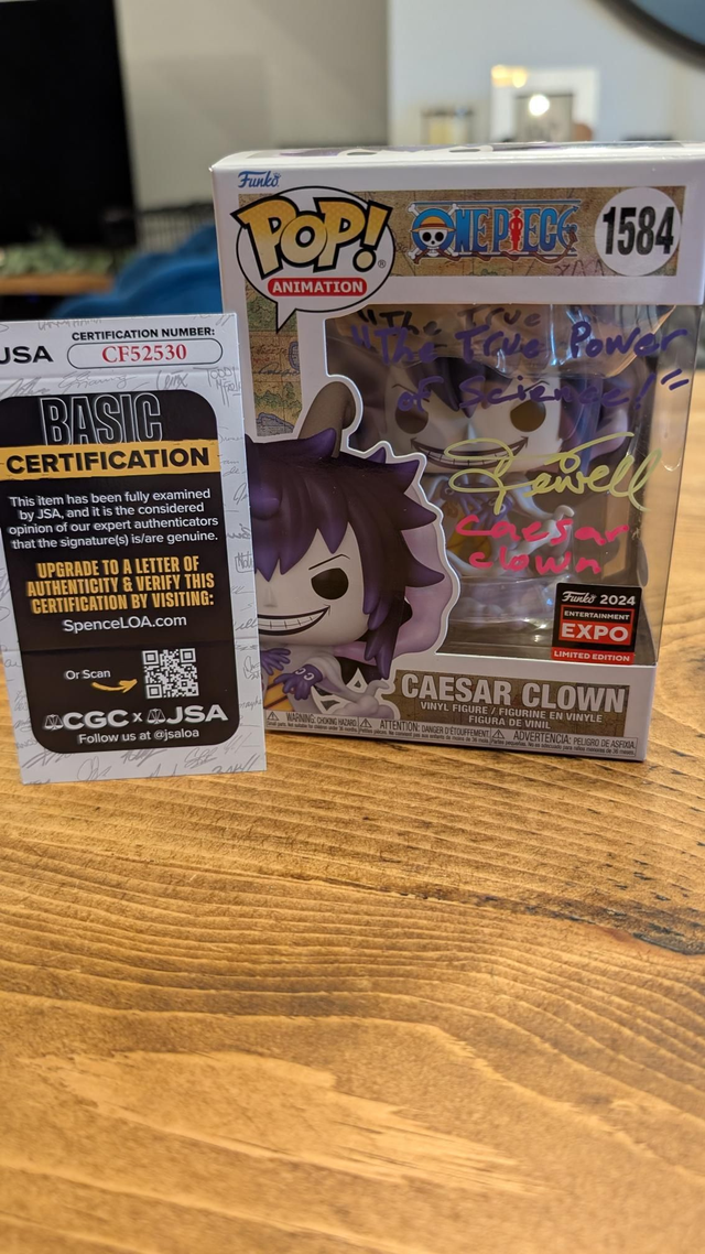 Funko Pop One Piece Caesar Clown 1584 Signed by Jerry Jewell with JSA COA