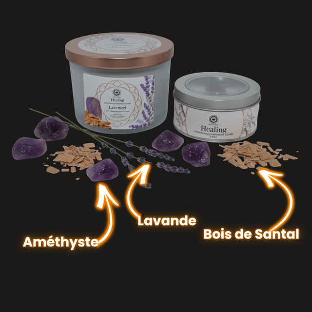 Bougie Green Tree : Guérison - Améthyste + Lavande et Bois de Santal