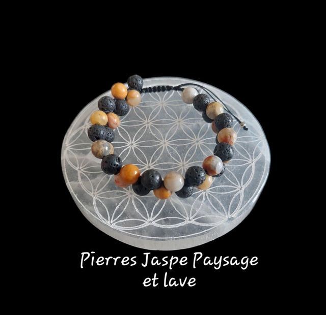 Shamballa fait main en pierres Jaspe paysage et lave 