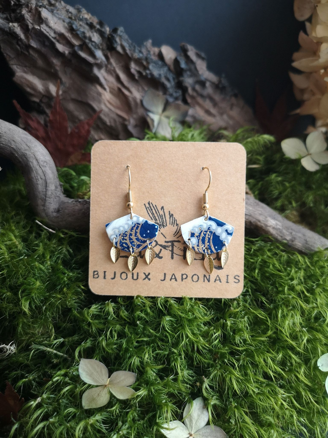 Boucles d'oreilles - crochets - papier washi - feuilles - La&Titia