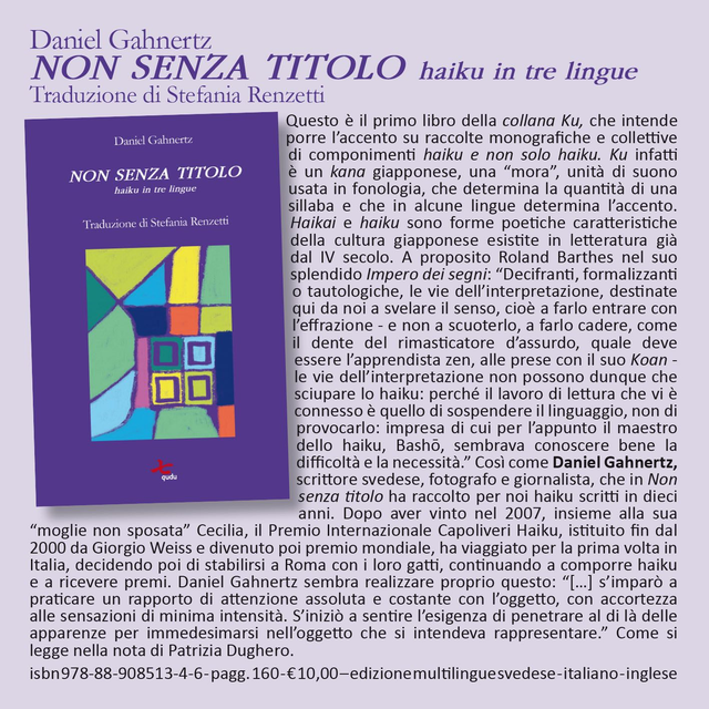 Daniel Gahnertz, "Non senza titolo. Haiku in tre lingue", (trad. di Stefania Renzetti), qudulibri 2014