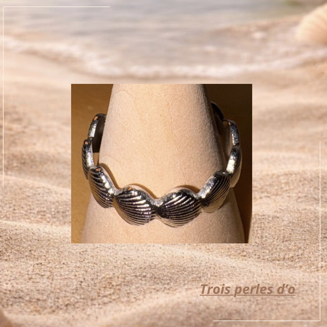 Bague acier inoxydable Argentée coquillage 