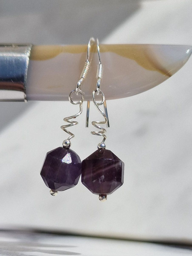 Natural Amethyst Satellite Shaped 10mm stone Swirl drop earrings with 925 Silver 