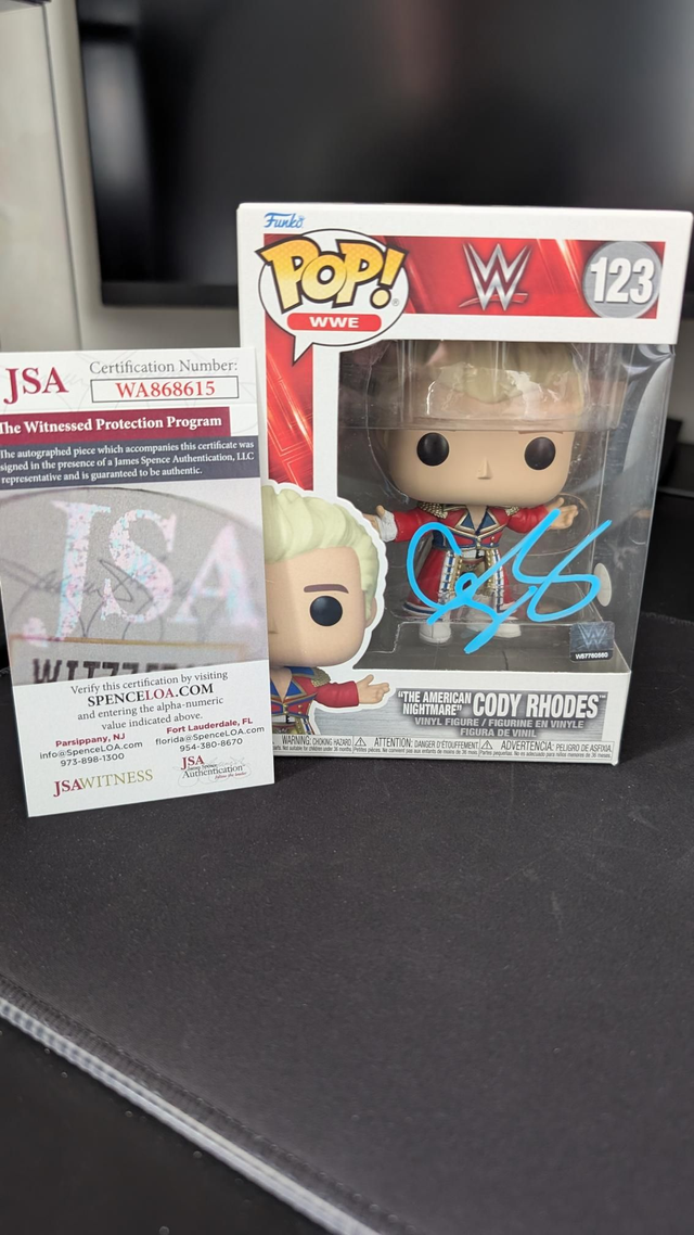 Funko Pop WWE Cody Rhodes 123 Signed with JSA Witnessed COA 