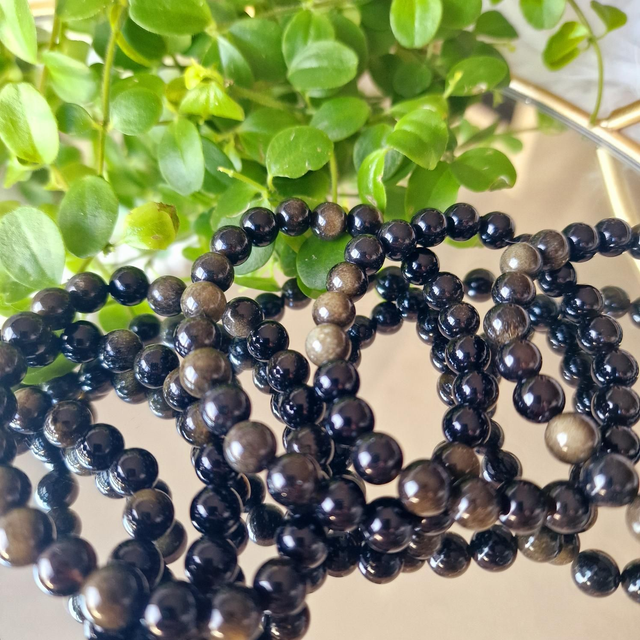 Golden sheen obsidian 8mm beaded bracelet 