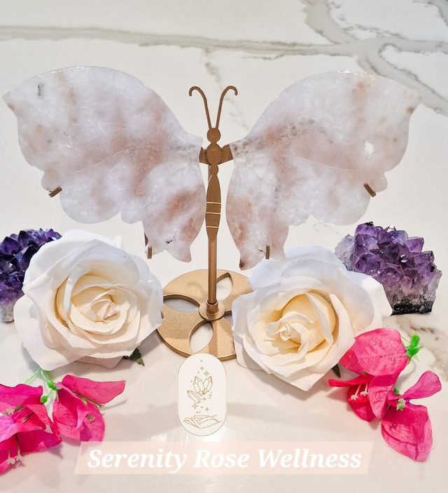 Angel Wings On Stand : Flower Agate