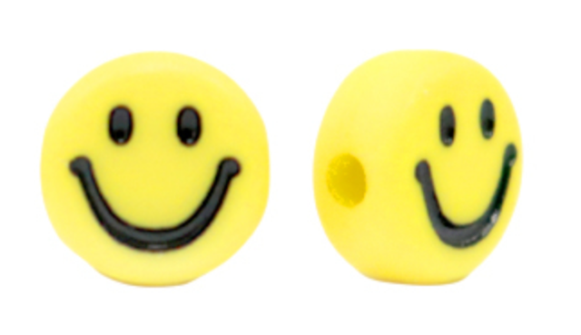 Smiley Perlen aus Acryl gelb-schwarz (5 Stück)