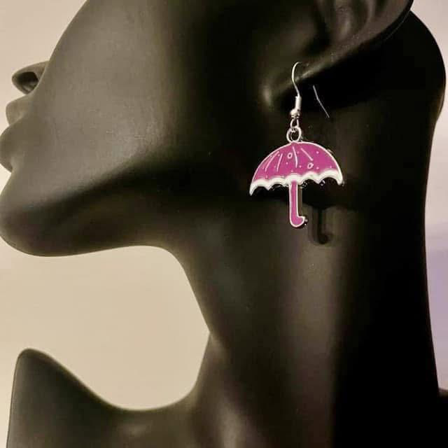 Enamel umbrella earrings silver plated ear hooks 