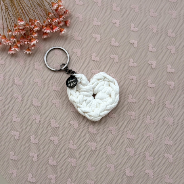 Porte-clés cœur blanc en coton recyclé