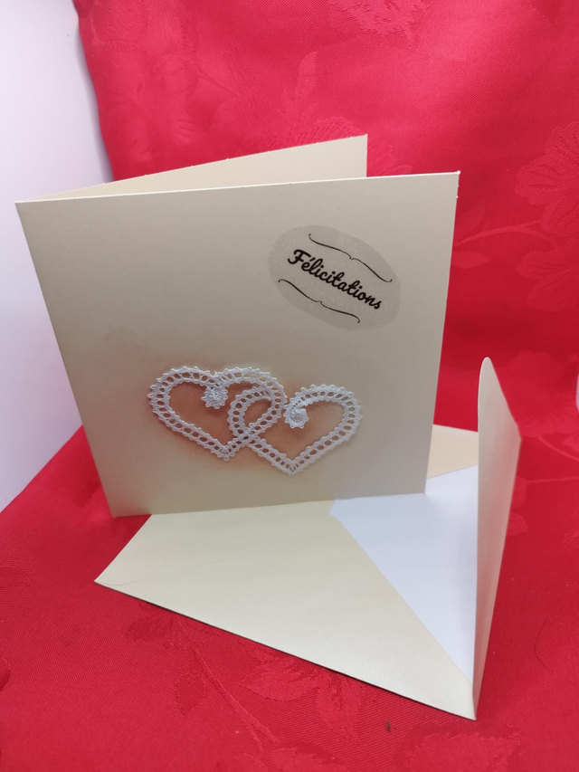 Carte cœur félicitations +enveloppe 13 cm/ 13 cm