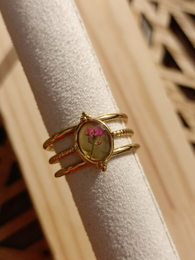 Bague Multirangs Réglable - Or - Fleur rose