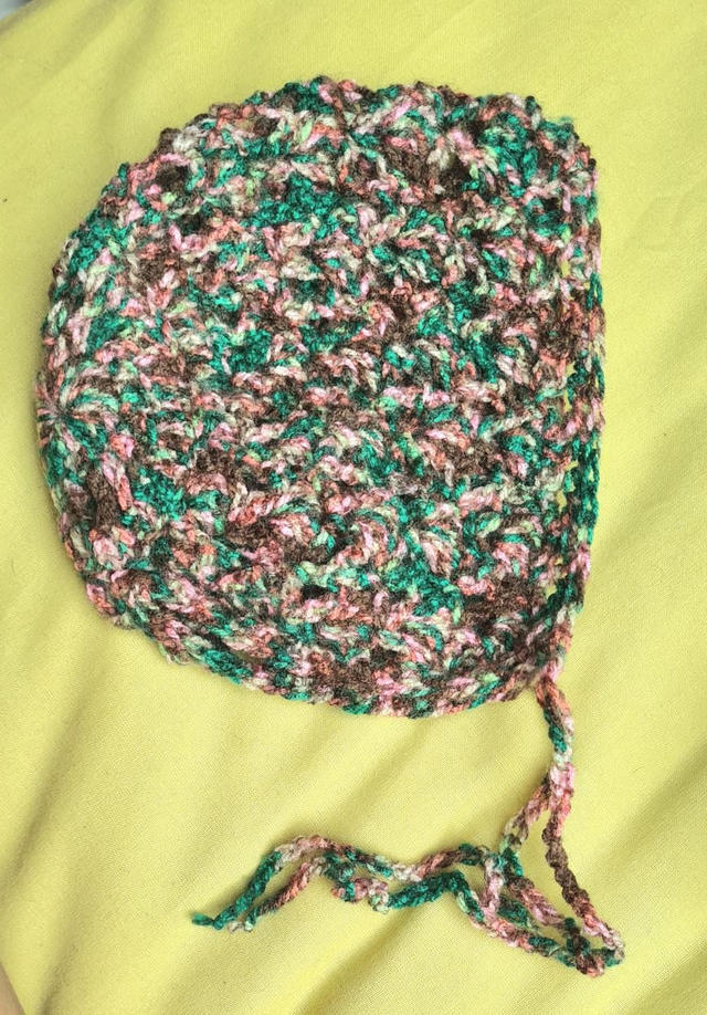 Crochet baby bonnet hat 0-3 months multicoloured