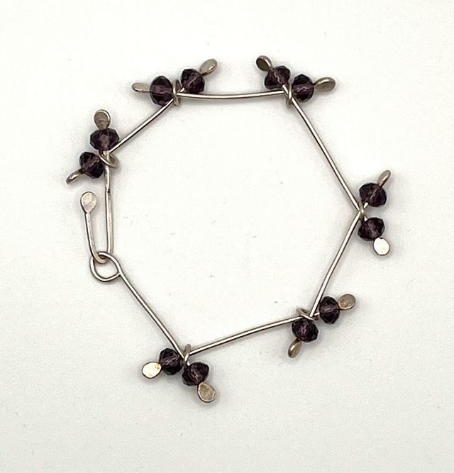 Sterling Silver Link Bracelet with Purple Crystal Clusters – Handmade