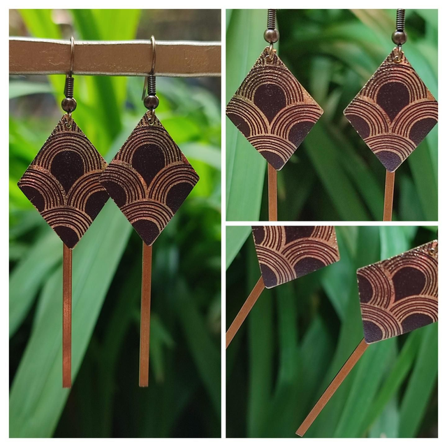 Art déco pour ces boucles d'oreilles en acier inoxydable doré -sans nickel pièce unique 