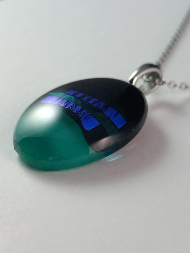 Collier Verre Fusing - Verre Dichroïque bleu
