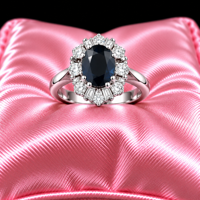 18ct White Gold/ Sapphire &amp; Diamond Cluster Ring