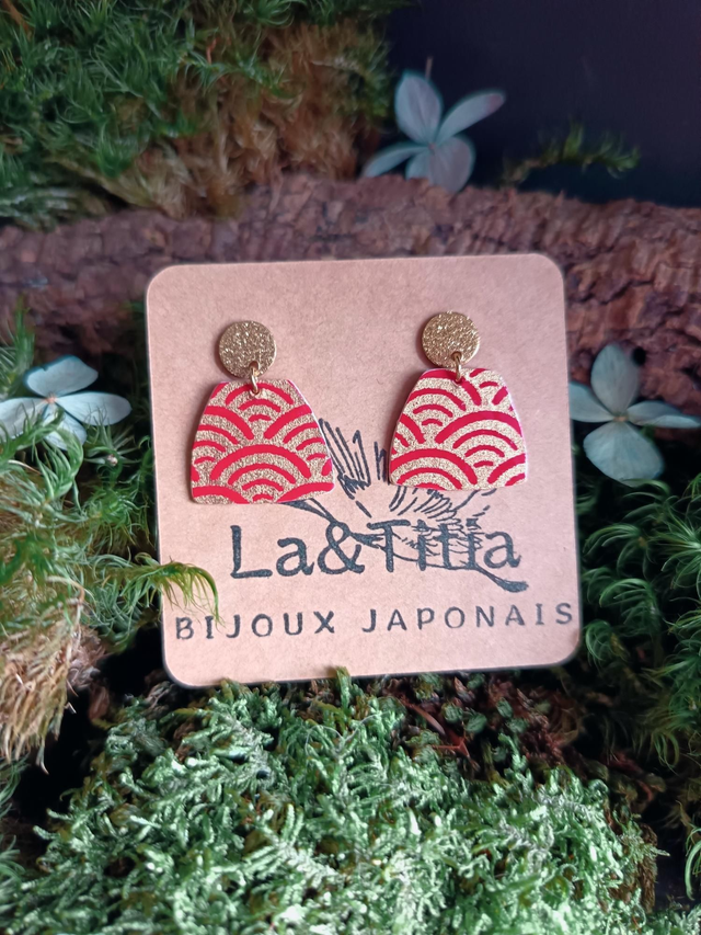 Boucles d'oreilles - puces - papier washi - vague - Seigaiha - La&Titia 