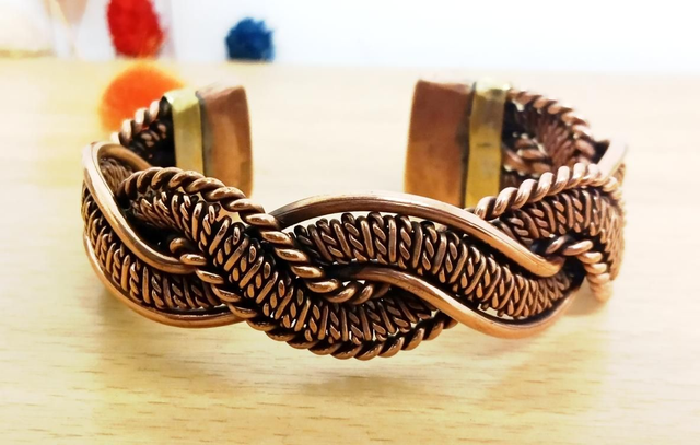 Bracelet manchette cuivre tressé