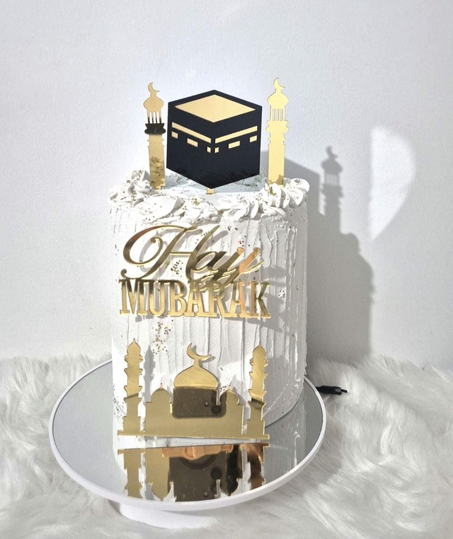 Set ensemble cake topper Hajj mubarak en acrylique 5 pièces 