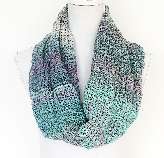 Col sjaal gehaakt - handgemaakt blauw-grijs katoenen zomersjaal