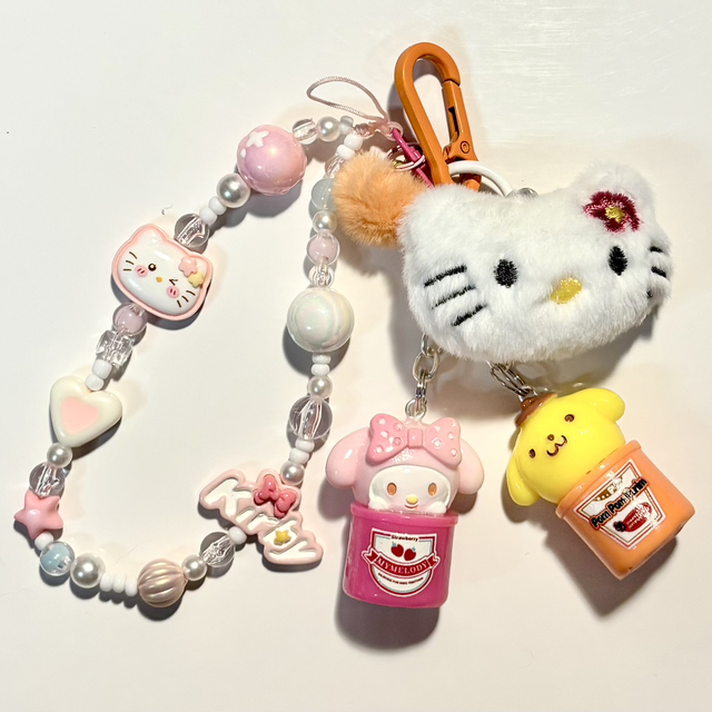 Sanrio Twinnies mini HK plush beaded keychain My Melody/Pom Pom