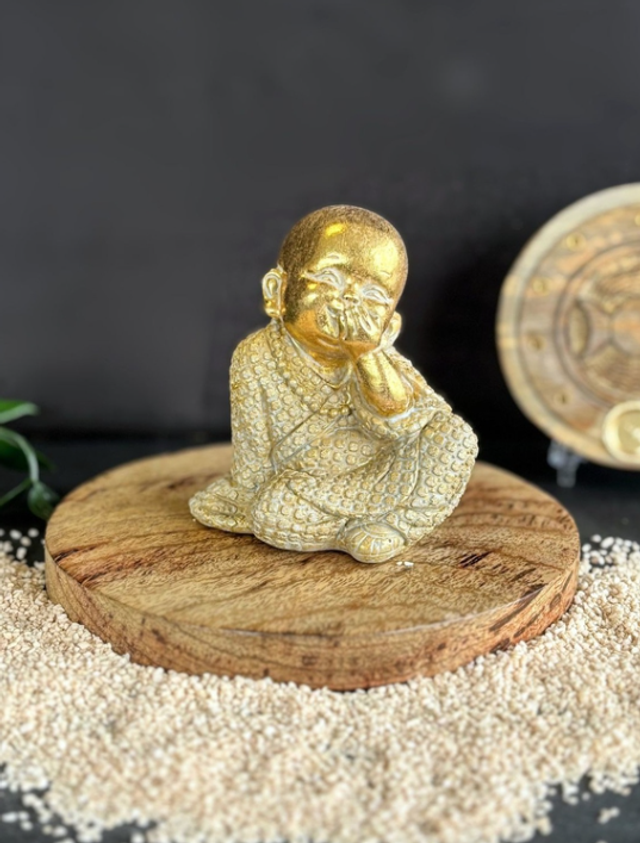 Statuette Moine de la Sagesse - Ne parle pas - 9 cm - Résine - Doré
