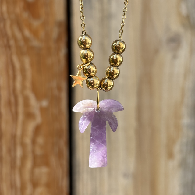 Sautoir Palmier en pierre naturelle Améthyste 