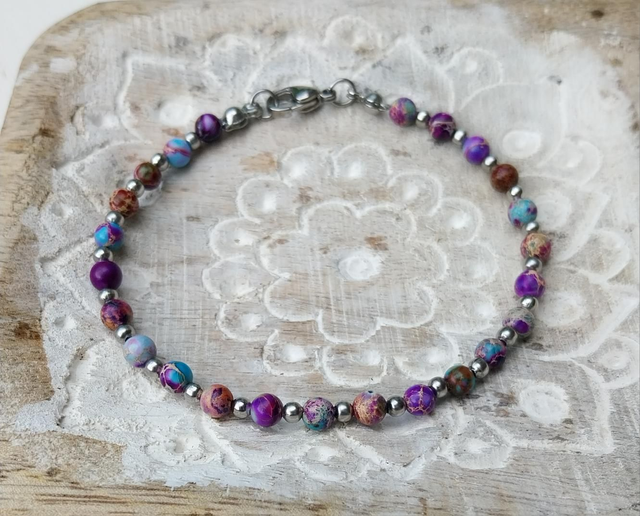 Bracelet en Jaspe de sédiments de mer et acier inoxydable 