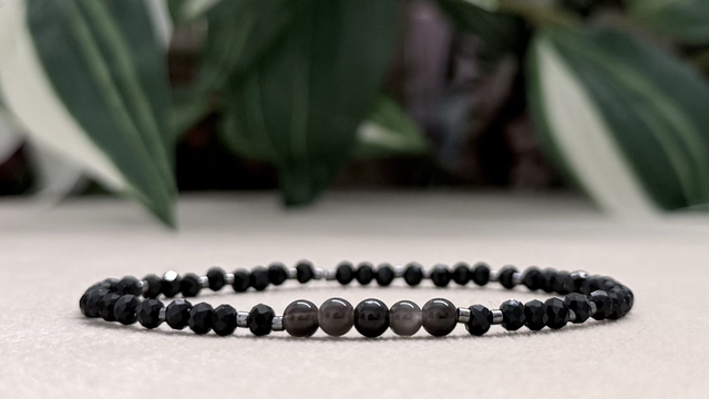 Bracelet | Obsidienne Argentée - Éléments Facettés