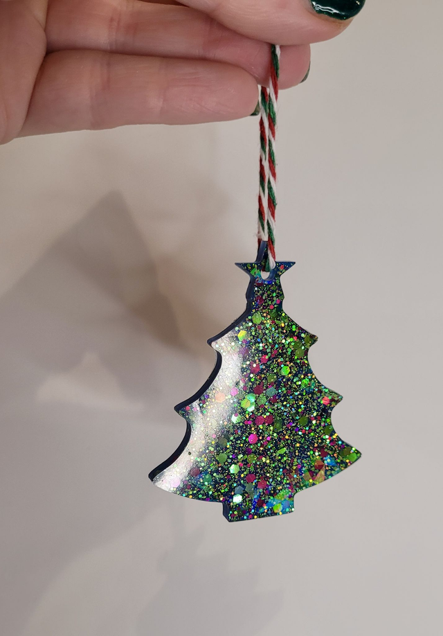 Christmas Tree Hanging Bauble Decoration - Green Glitter