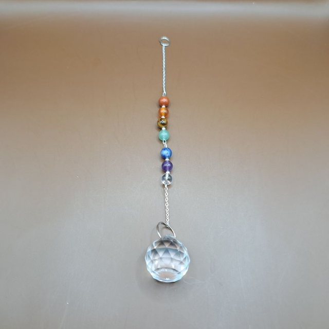 Suspension 7 chakras chaîne longue fine + boule de prisme