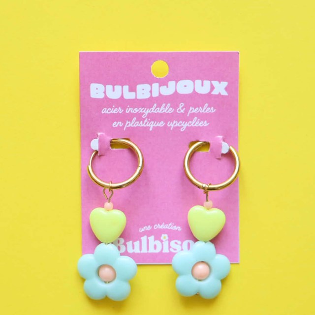 Boucles d'oreilles Fleur Coeur Pastel