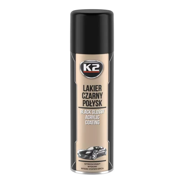 K2 AKRYLOVÝ LAK ČERNÝ LESK 500 ML - Rychleschnoucí, vysoce lesklá, černá akrylová barva K2 L341