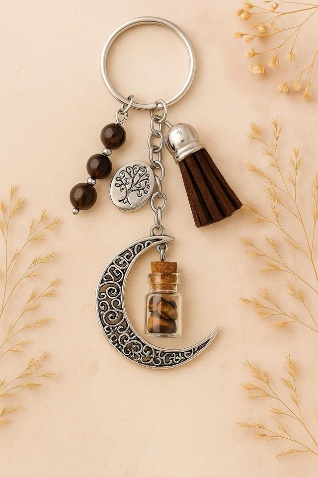 Porte-clé fiole à souhaits Oeil de tigre