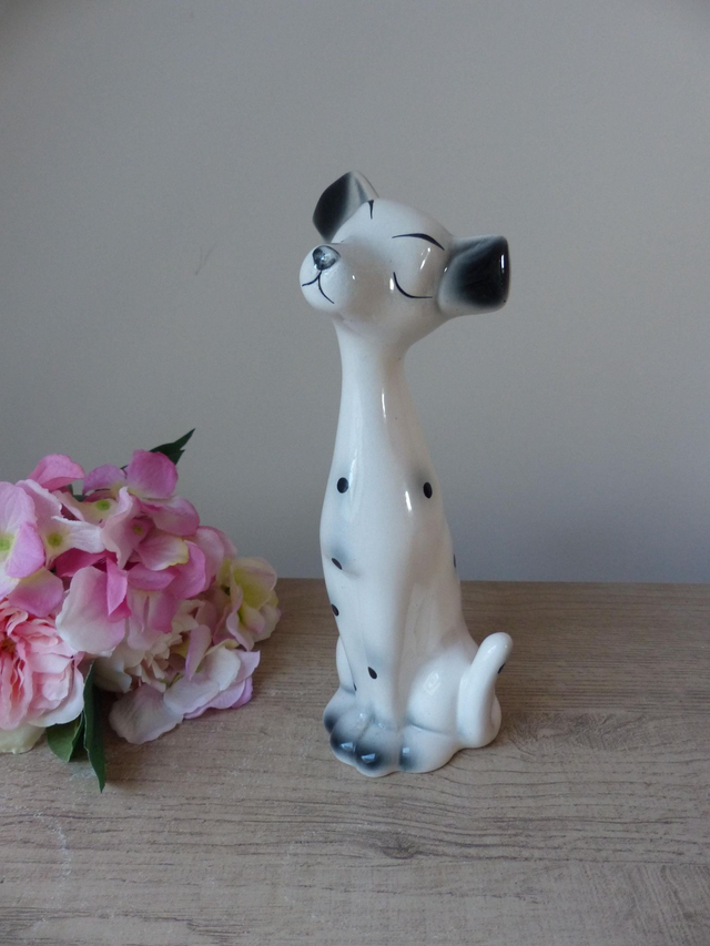 Figurine grand chien dalmatien romantique en céramique années 1970, décoration cadeau ami famille, amoureux des chiens