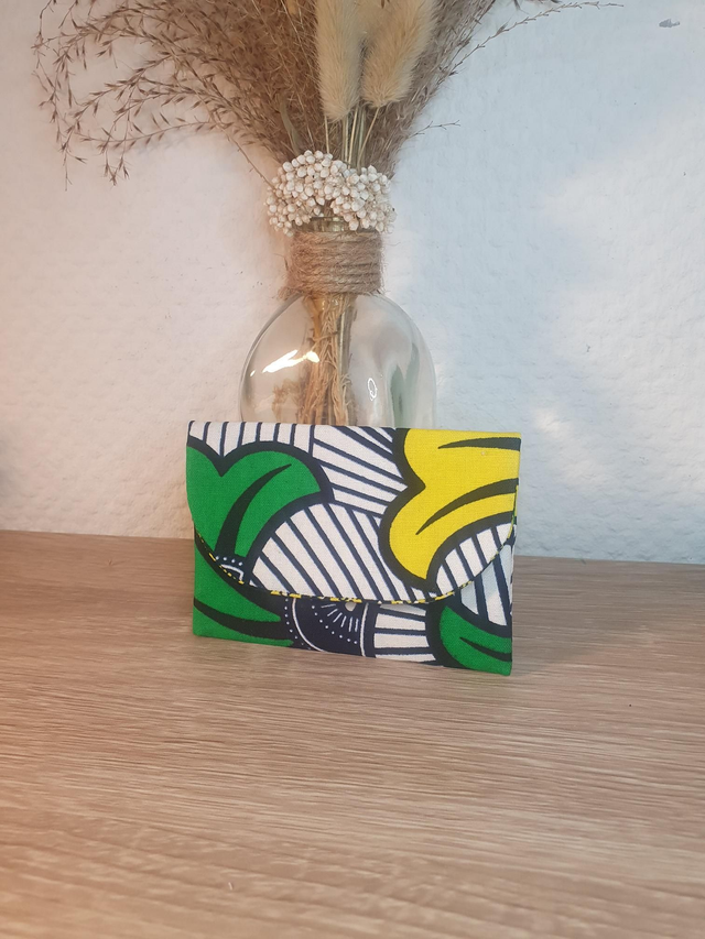 Porte-cartes Wax fleurs jaune vert / wax écailles