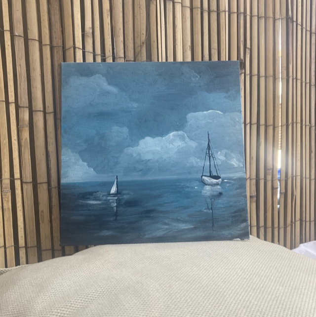 Origineel schilderij “ Storm op komst” Acryl schilderij vierkant cardboard  25 x 25 cm, gemaakt door KristaKitszArt handgeschilderd