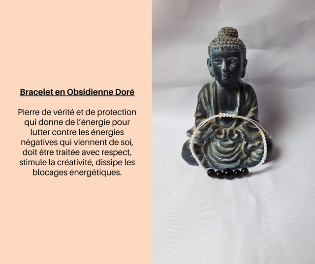 108- Bracelet réglable en Obsidienne Doré